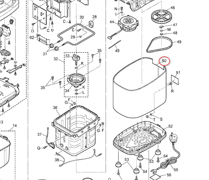 Vhbw Gancio Compatibile Con Panasonic SD-ZB2502, SD-ZB2502WXE, SD